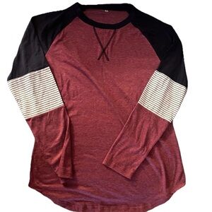 Women's Long Sleeve Burgundy and Blue Top
